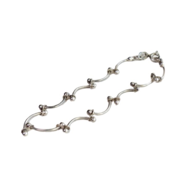 NWT Elegant Sterling Silver Beaded Scallop / Ball & Curve Bar Link Bracelet - Picture 1 of 7